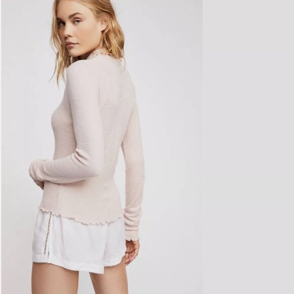 Free People Make It Easy Thermal Top Shirt Long Sleeve Light Pink Size S Small - Picture 2 of 12